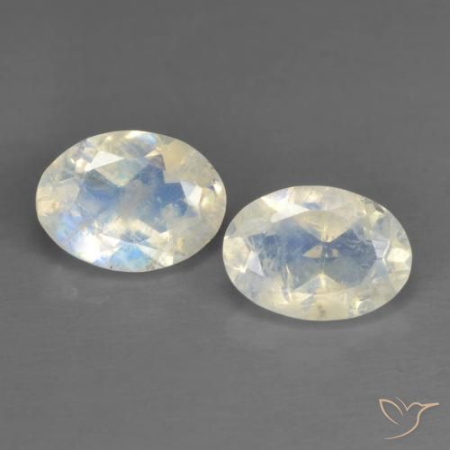 Pedras preciosas de pedra da lua arco-íris branco natural de 1,45 ct, corte oval, transparente