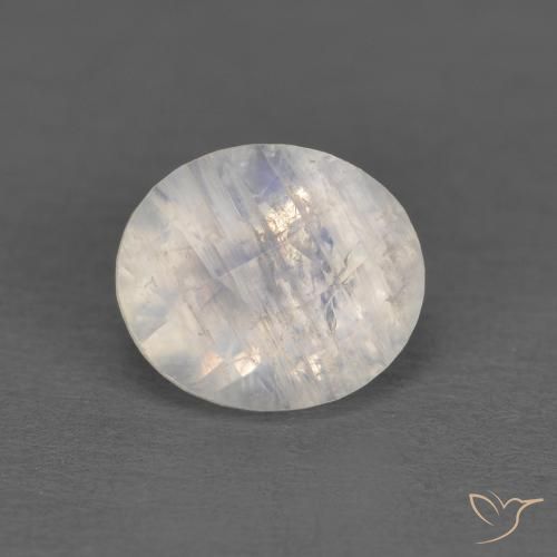 Pedra da Lua Arco-Íris Branco azulado Natural 1.21ct, oval, Transparente