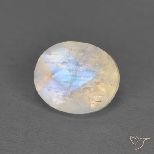 Pedra da Lua Arco-Íris Branco azulado Natural 1.18ct, oval, Translúcido