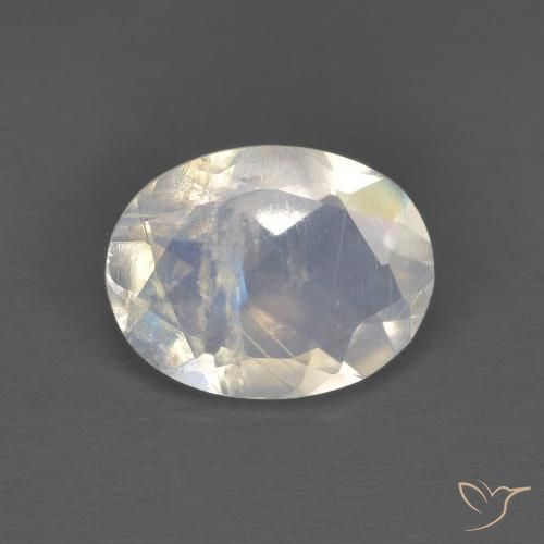 1.36ct Natural Branco azulado Pedra da Lua Arco-Íris, oval, Transparente
