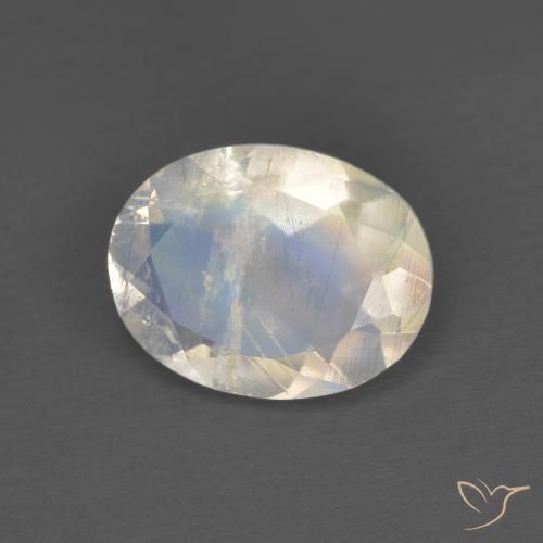 Pedra da Lua Arco-Íris Branco azulado Natural 1.36ct, oval, Transparente
