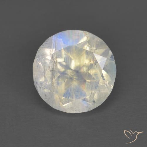 1.30ct Natural Branco azulado Pedra da Lua Arco-Íris, Redondo, Transparente
