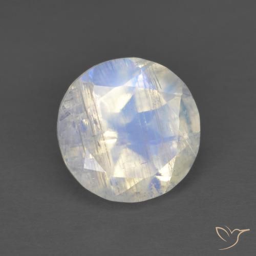 Pedra da Lua Arco-Íris Branco azulado Natural 1.30ct, Redondo, Transparente