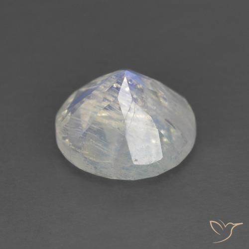Pedra da Lua Arco-Íris Branco azulado Natural 1.30ct, Redondo, Transparente