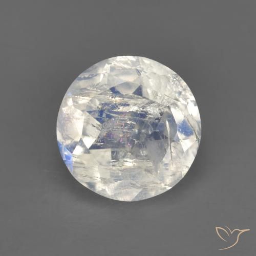 Pedra da lua arco-íris branco natural 1,62ct, corte redondo, transparente