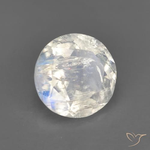 Pedra da lua arco-íris branco natural 1,62ct, corte redondo, transparente