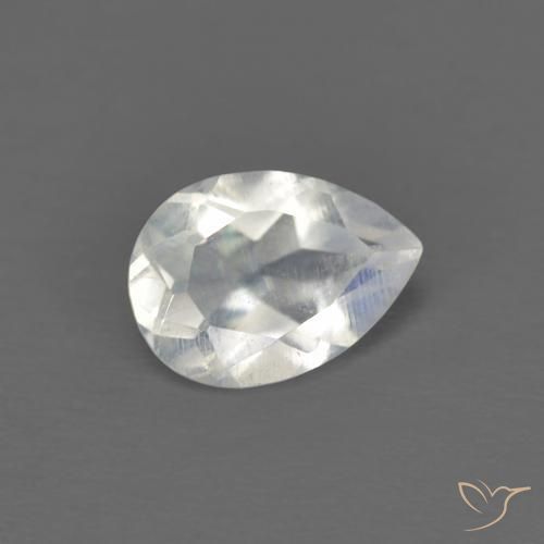 0.65ct Natural Branco azulado Pedra da Lua Arco-Íris, Formato de pêra, Transparente