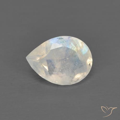 0.66ct Natural Branco azulado Pedra da Lua Arco-Íris, Formato de pêra, Transparente