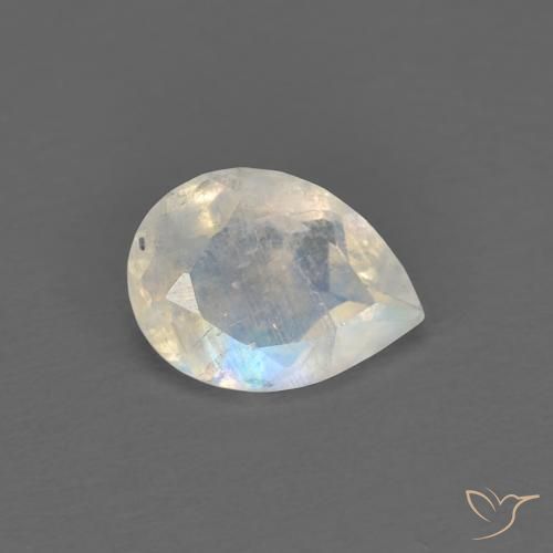 Pedra da Lua Arco-Íris Branco azulado Natural 0.66ct, Formato de pêra, Transparente