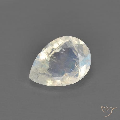 0.73ct Natural Branco azulado Pedra da Lua Arco-Íris, Formato de pêra, Transparente