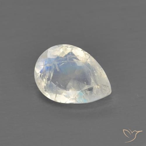 Pedra da Lua Arco-Íris Branco azulado Natural 0.73ct, Formato de pêra, Transparente