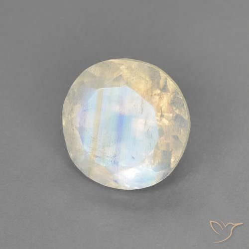 Pedra da Lua Arco-Íris Branco azulado Natural 1.29ct, Redondo, Transparente
