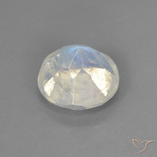Pedra da Lua Arco-Íris Branco azulado Natural 1.29ct, Redondo, Transparente
