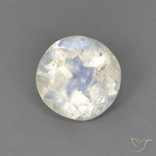 Pedra da Lua Arco-Íris Branco azulado Natural 1.28ct, Redondo, Transparente
