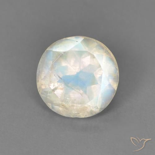Pedra da Lua Arco-Íris Branco azulado Natural 1.33ct, Redondo, Transparente