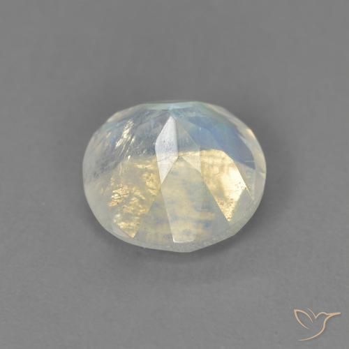 Pedra da Lua Arco-Íris Branco azulado Natural 1.33ct, Redondo, Transparente
