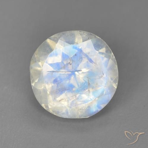 2.49ct Natural Branco azulado Pedra da Lua Arco-Íris, Redondo, Transparente