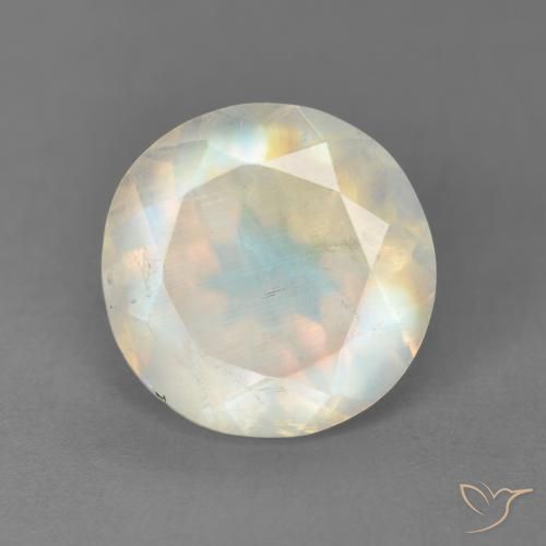 3.50ct Natural Branco azulado Pedra da Lua Arco-Íris, Redondo, Transparente