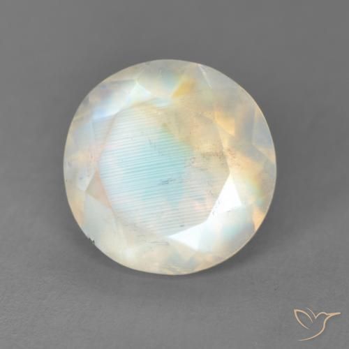 Pedra da Lua Arco-Íris Branco azulado Natural 3.50ct, Redondo, Transparente