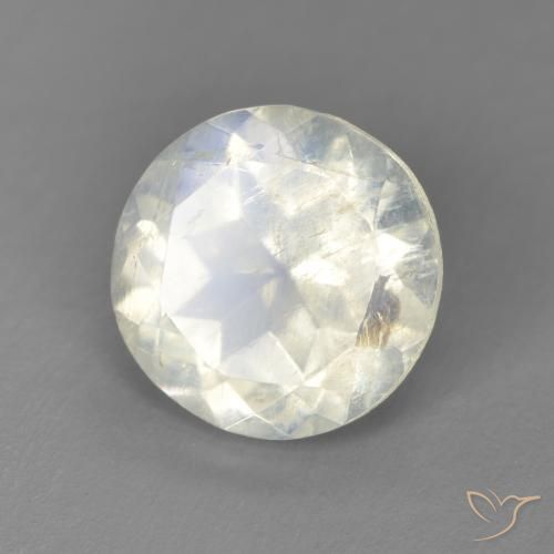 2.55ct Natural Branco azulado Pedra da Lua Arco-Íris, Redondo, Transparente