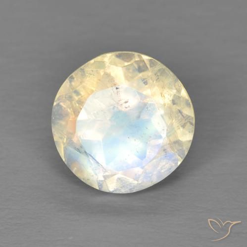 1.86ct Natural Branco azulado Pedra da Lua Arco-Íris, Redondo, Transparente