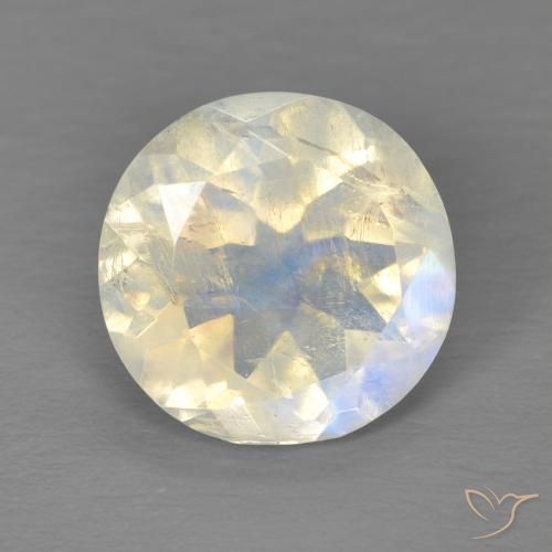 2.90ct Natural Branco azulado Pedra da Lua Arco-Íris, Redondo, Transparente
