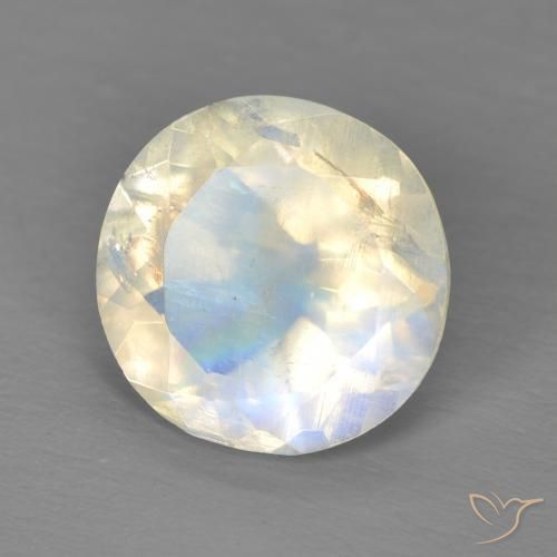 Pedra da Lua Arco-Íris Branco azulado Natural 2.90ct, Redondo, Transparente