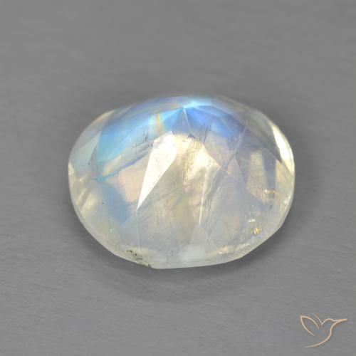 Pedra da Lua Arco-Íris Branco azulado Natural 2.90ct, Redondo, Transparente