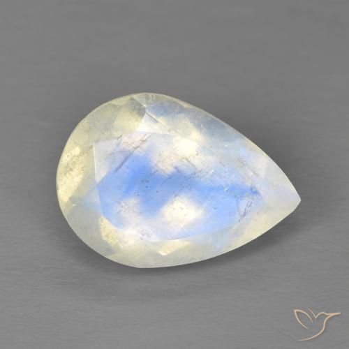 Pedra da Lua Arco-Íris Branco azulado Natural 4.87ct, Formato de pêra, Transparente