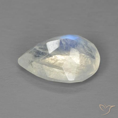 Pedra da Lua Arco-Íris Branco azulado Natural 4.87ct, Formato de pêra, Transparente