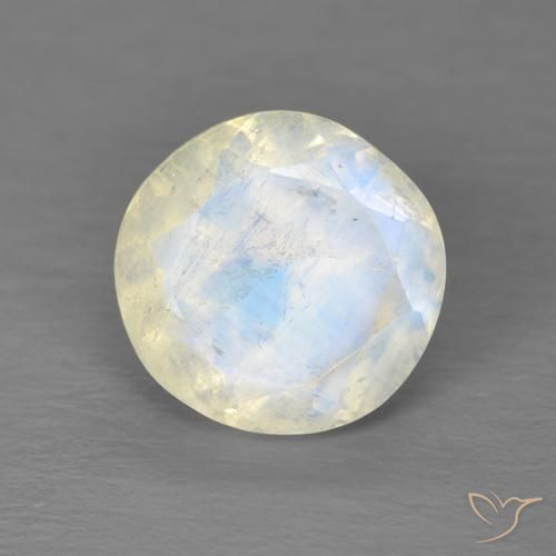 2.03ct Natural Branco azulado Pedra da Lua Arco-Íris, Redondo, Transparente