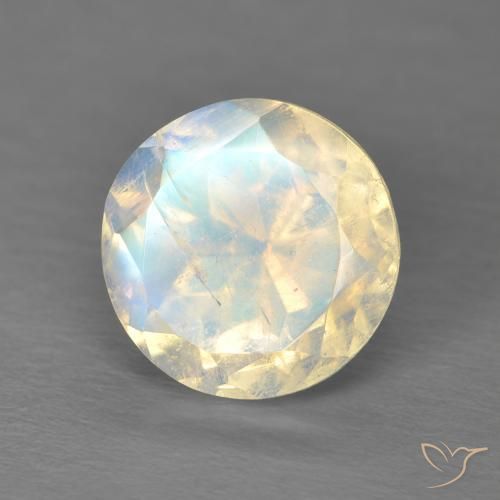 Pedra da Lua Arco-Íris Branco azulado Natural 2.98ct, Redondo, Transparente