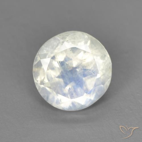 1.34ct Natural Branco azulado Pedra da Lua Arco-Íris, Redondo, Transparente