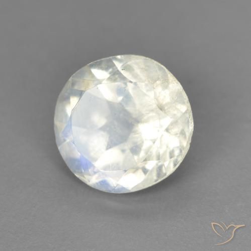 Pedra da Lua Arco-Íris Branco azulado Natural 1.34ct, Redondo, Transparente