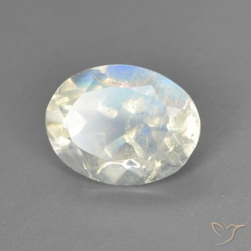 Pedra da Lua Arco-Íris Branco azulado Natural 1.92ct, oval, Transparente