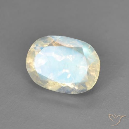 Pedra da Lua Arco-Íris Branco azulado Natural 1.52ct, oval, Transparente