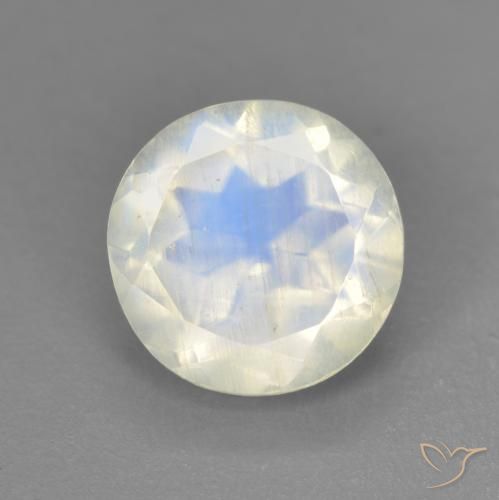 1.90ct Natural Branco azulado Pedra da Lua Arco-Íris, Redondo, Transparente