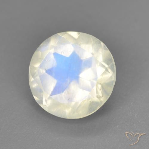 Pedra da Lua Arco-Íris Branco azulado Natural 1.90ct, Redondo, Transparente