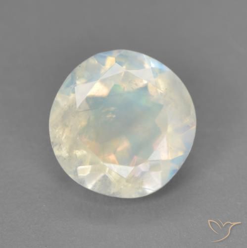 1.71ct Natural Branco azulado Pedra da Lua Arco-Íris, Redondo, Transparente