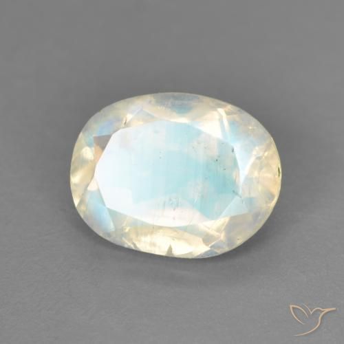 Pedra da Lua Arco-Íris Branco azulado Natural 1.64ct, oval, Transparente