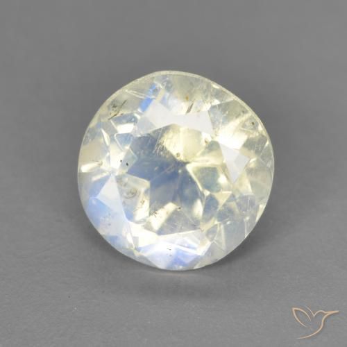 1.39ct Natural Branco azulado Pedra da Lua Arco-Íris, Redondo, Transparente