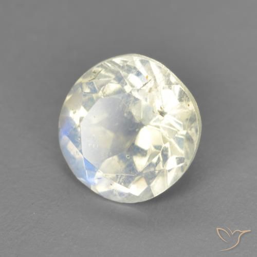Pedra da Lua Arco-Íris Branco azulado Natural 1.39ct, Redondo, Transparente