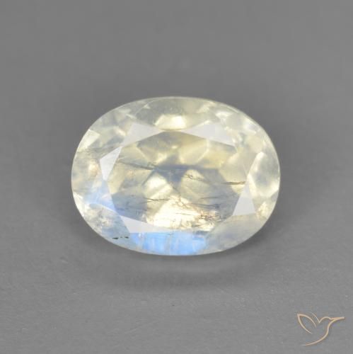 1.52ct Natural Branco azulado Pedra da Lua Arco-Íris, oval, Transparente