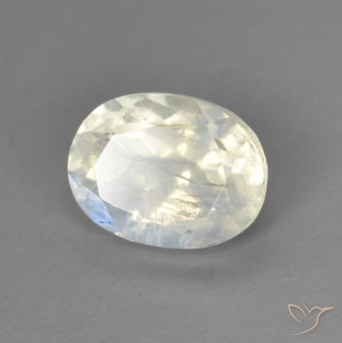 Pedra da Lua Arco-Íris Branco azulado Natural 1.52ct, oval, Transparente