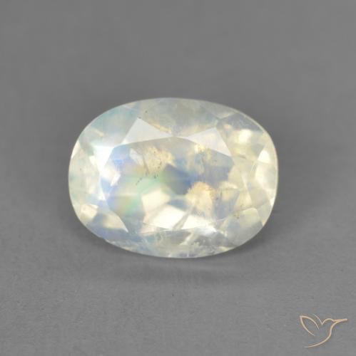 1.47ct Natural Branco azulado Pedra da Lua Arco-Íris, oval, Transparente