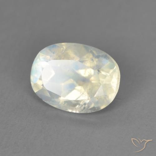 Pedra da Lua Arco-Íris Branco azulado Natural 1.47ct, oval, Transparente