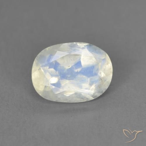 Pedra da Lua Arco-Íris Branco azulado Natural 1.22ct, oval, Transparente