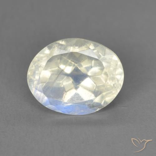 1.90ct Natural Branco azulado Pedra da Lua Arco-Íris, oval, Transparente