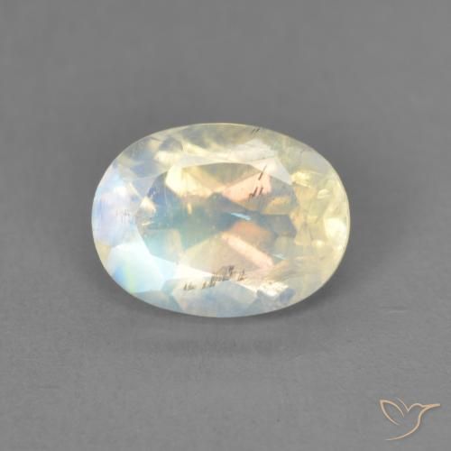 1.38ct Natural Branco azulado Pedra da Lua Arco-Íris, oval, Transparente