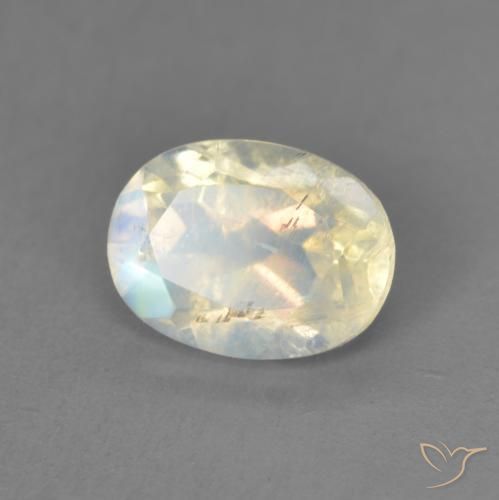 Pedra da Lua Arco-Íris Branco azulado Natural 1.38ct, oval, Transparente